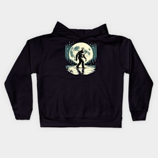 Moon Bigfoot Sasquatch Cool Bigfoot Kids Hoodie